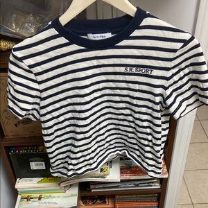 Sporty & Rich Blue and White Striped Short Sleeve Tee